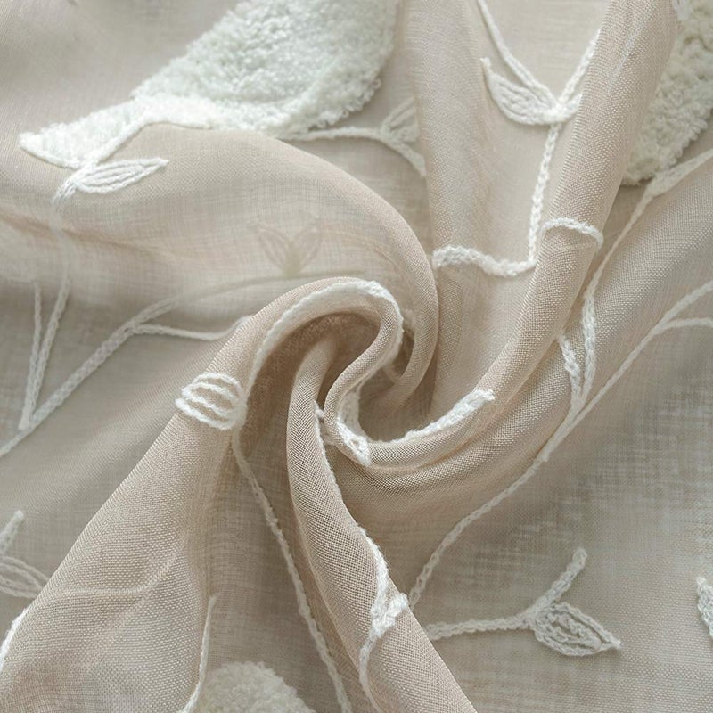VOGOL Sheer Curtains 84 Inches Long, White Bird Embroidered Taupe Sheer Curtains Window Treatments for Living Room/Ding Room, Rod Pocket, W54 X L84, 2 Panels - Image 5